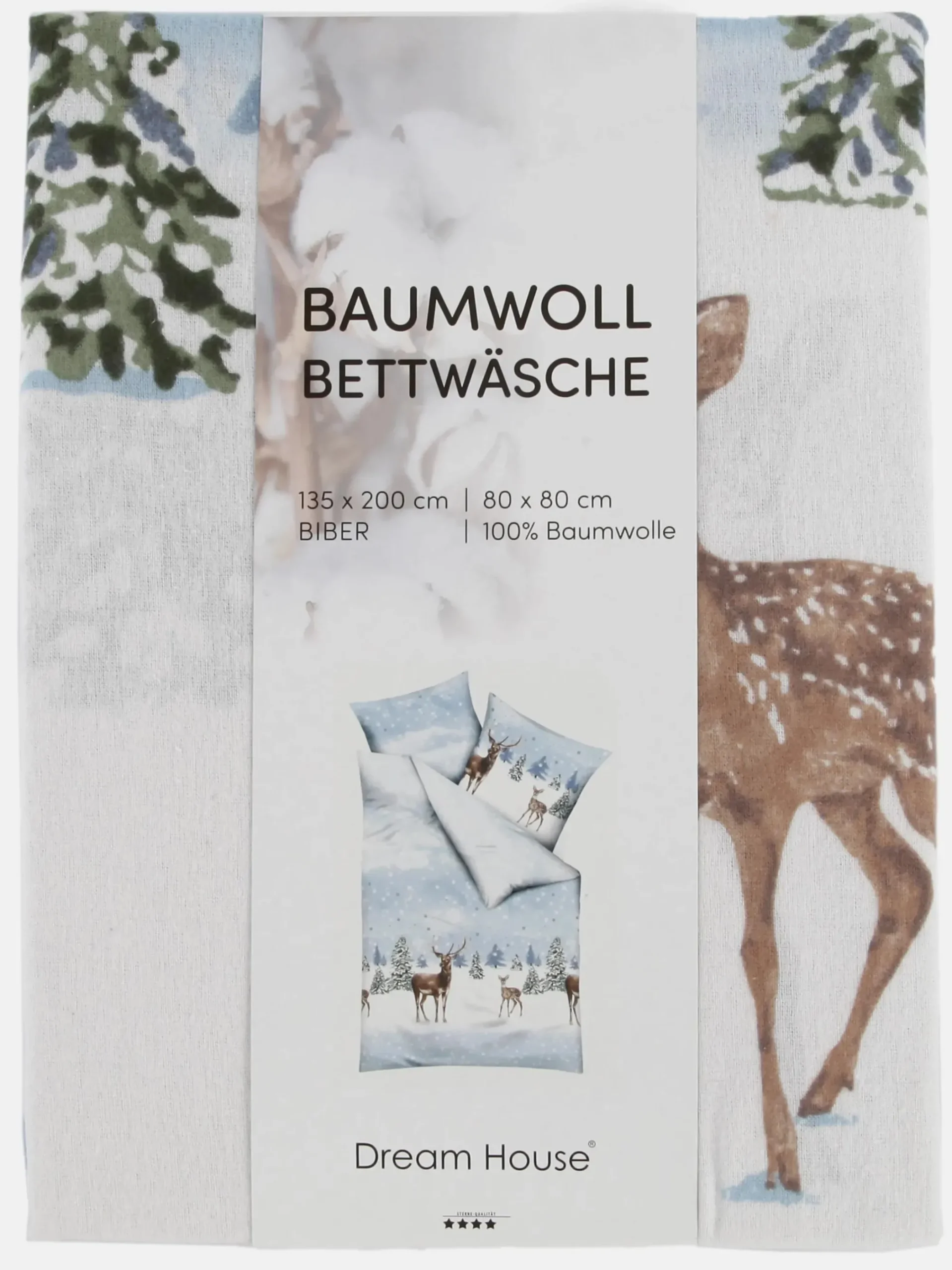 Kaeppel I Biberbettwäsche mit Hirschmotiv 135x200cm