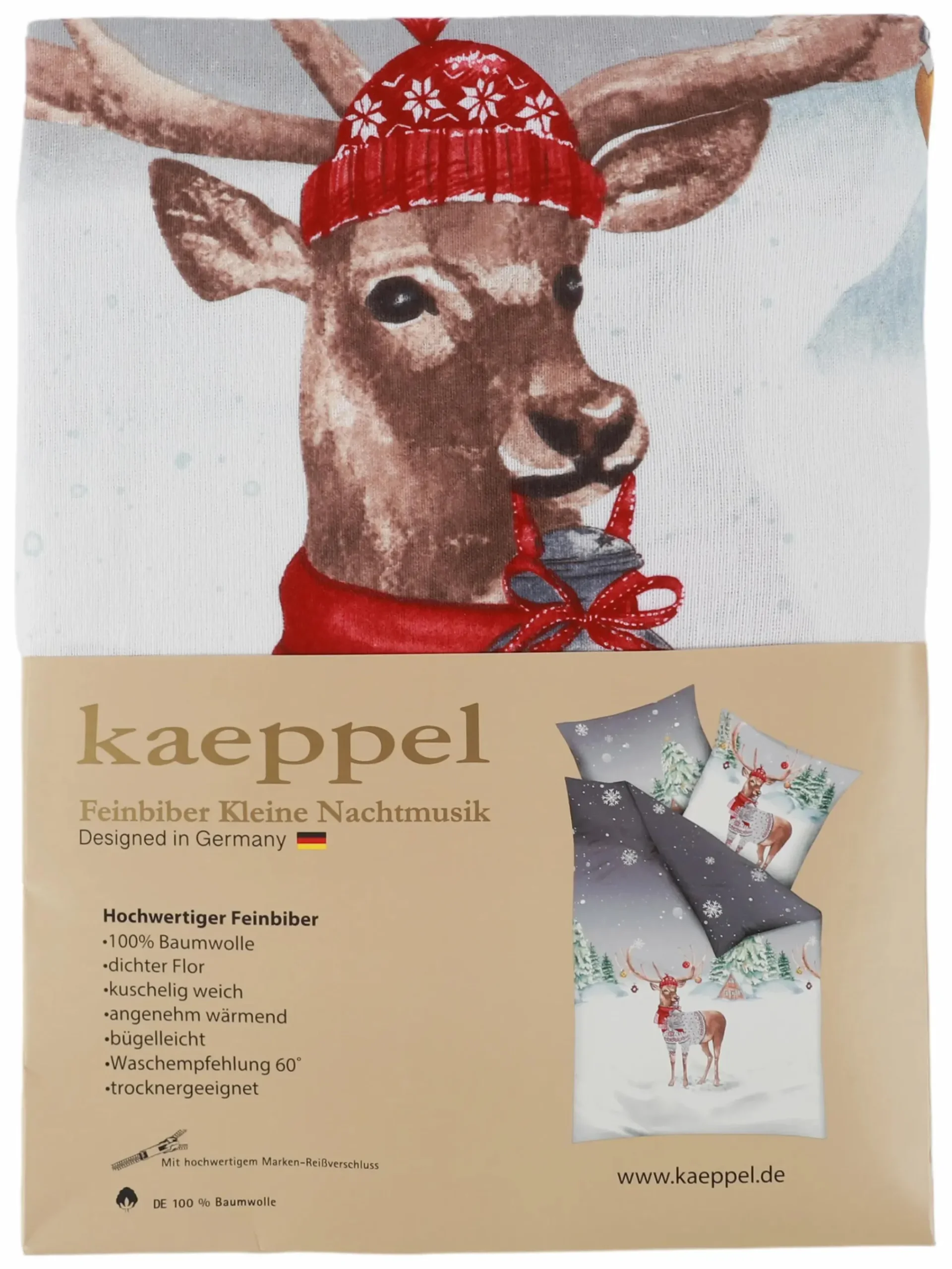 Kaeppel I Biberbettwäsche mit Rentiermotiv, 155x220cm