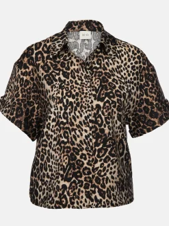 Damen IX-O Damen Bluse im Leoprint mit kurzem Arm