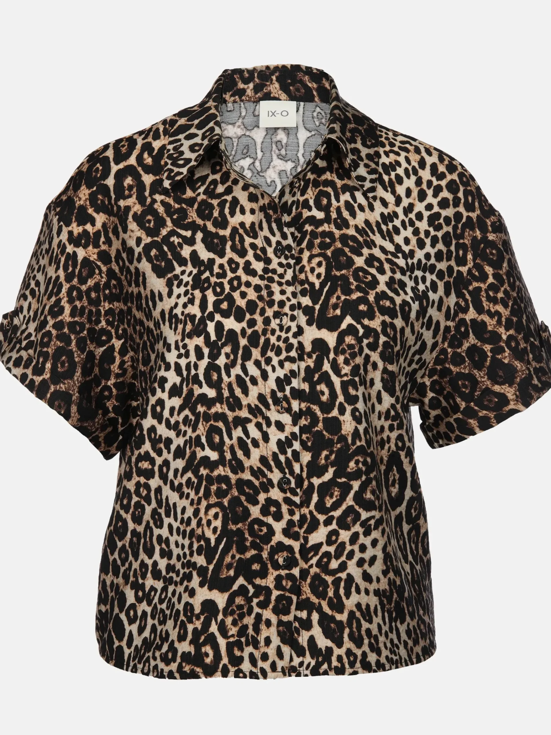 Damen IX-O Damen Bluse im Leoprint mit kurzem Arm