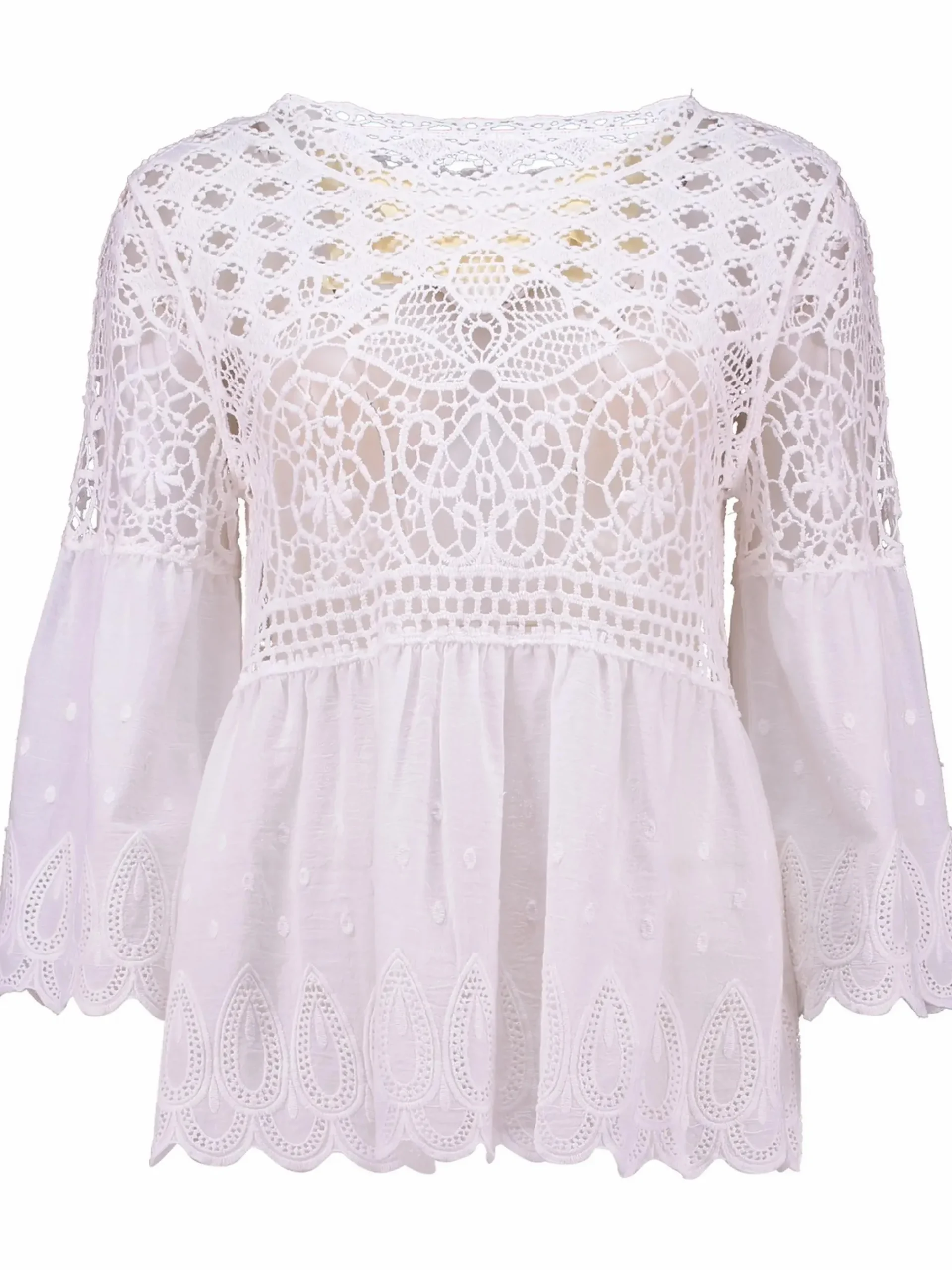 Damen Hailys Damen Bluse mit aufwendiger Häkelstruktur