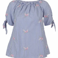 Damen Birkhahn Mode und Tracht Damen Bluse mit Carmen Ausschnitt