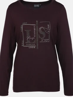 Damen Lisa Tossa Damen Langarmshirt mit Glitzerprint und Glitzernieten