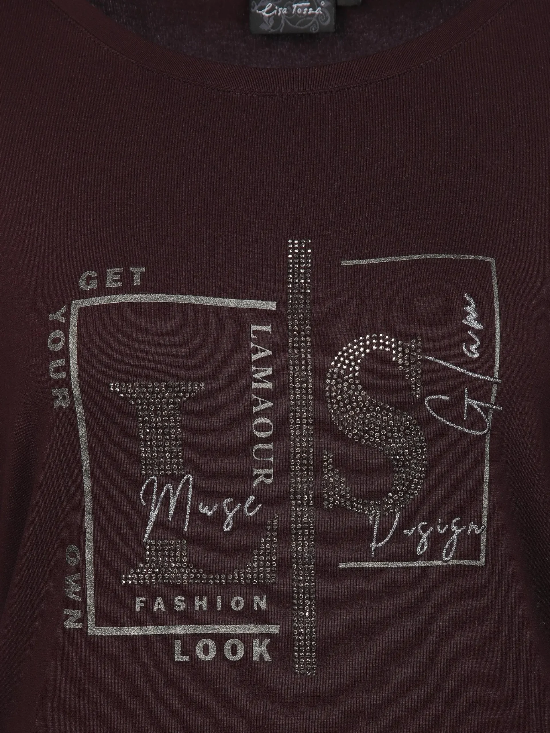 Damen Lisa Tossa Damen Langarmshirt mit Glitzerprint und Glitzernieten