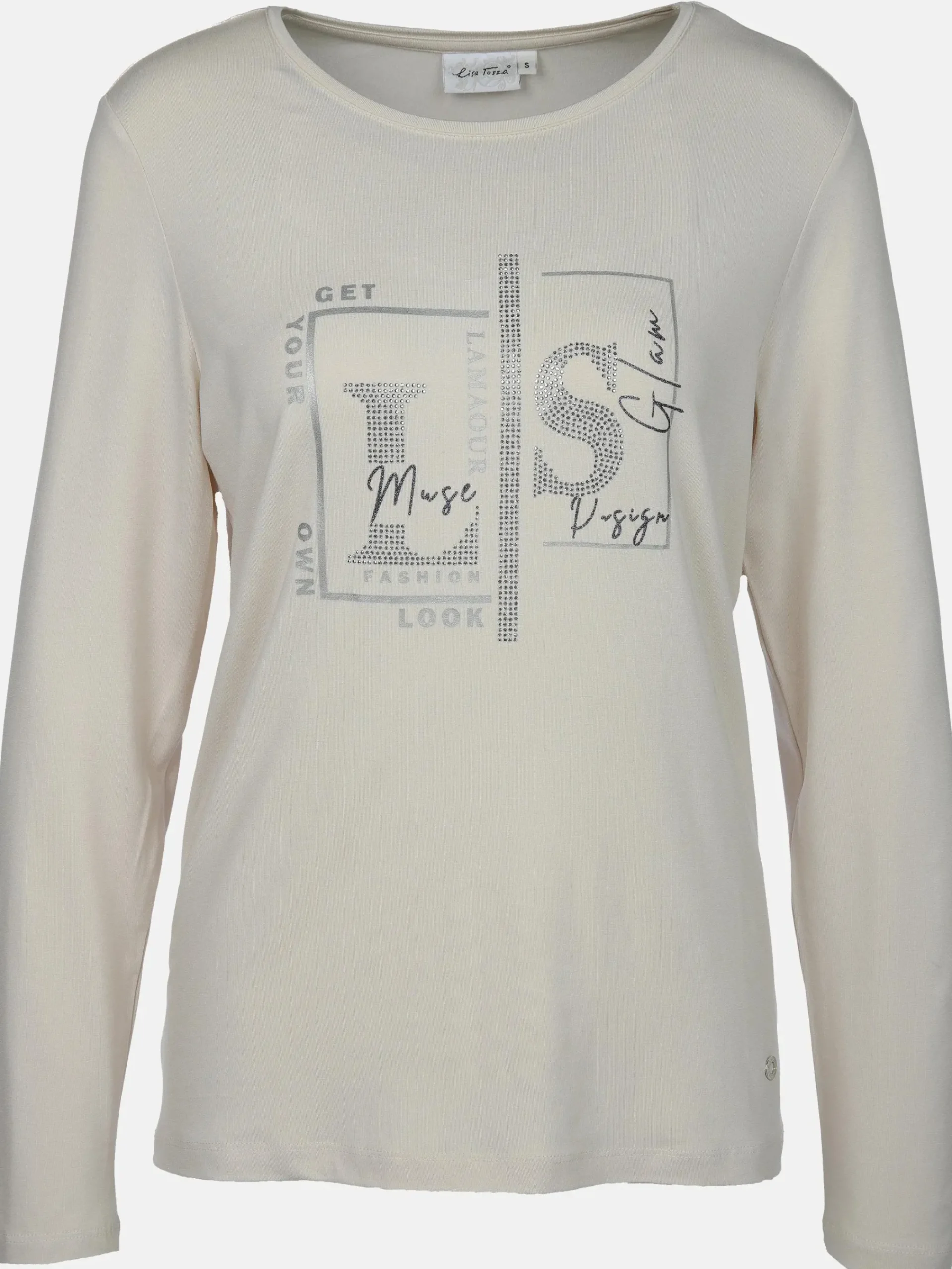 Damen Lisa Tossa Damen Langarmshirt mit Glitzerprint und Glitzernieten