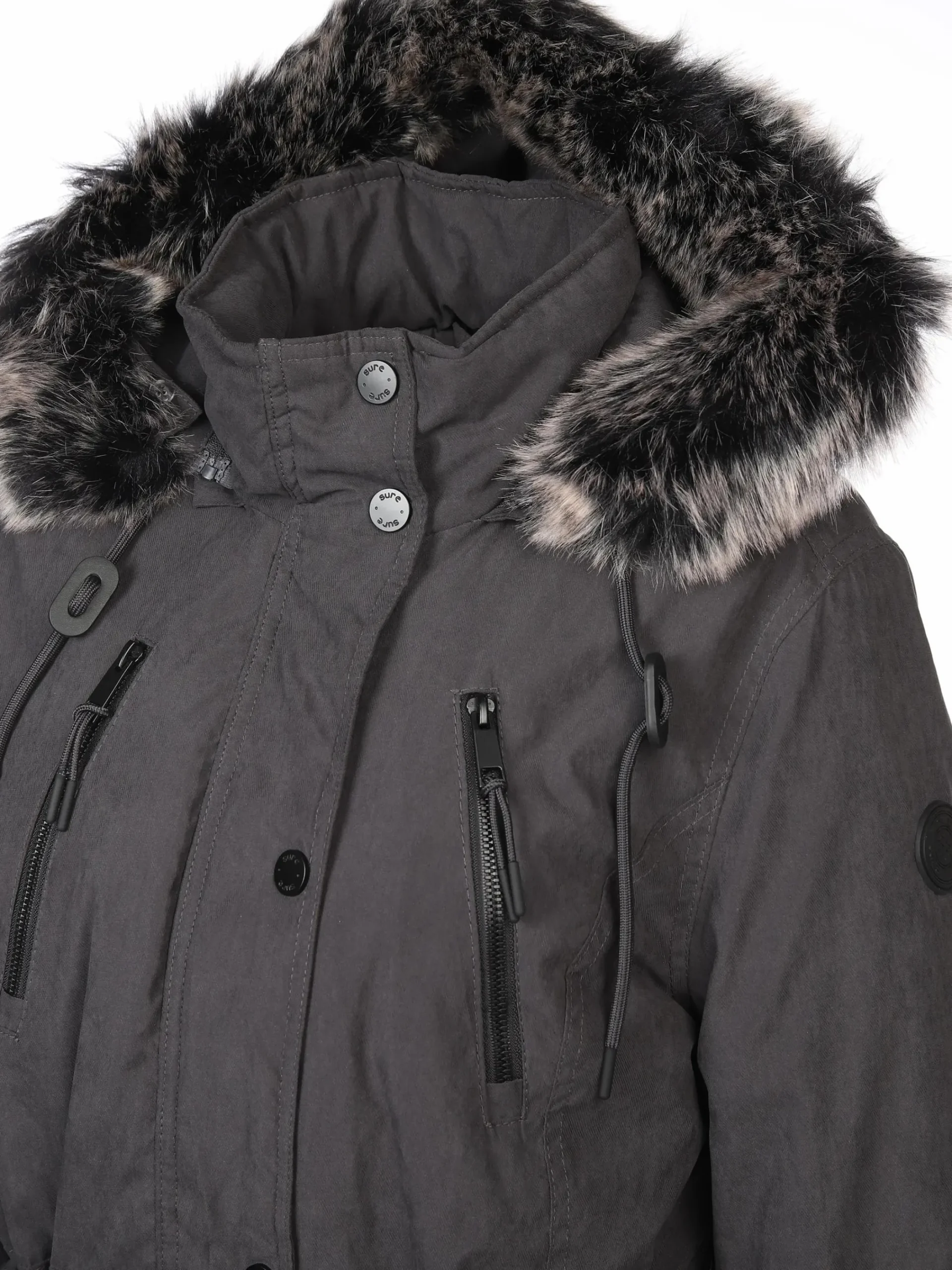 Damen Sure Damen Parka mit Kunstfellbesatz