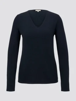 Damen Tom Tailor Damen Pullover mit V-Ausschnitt