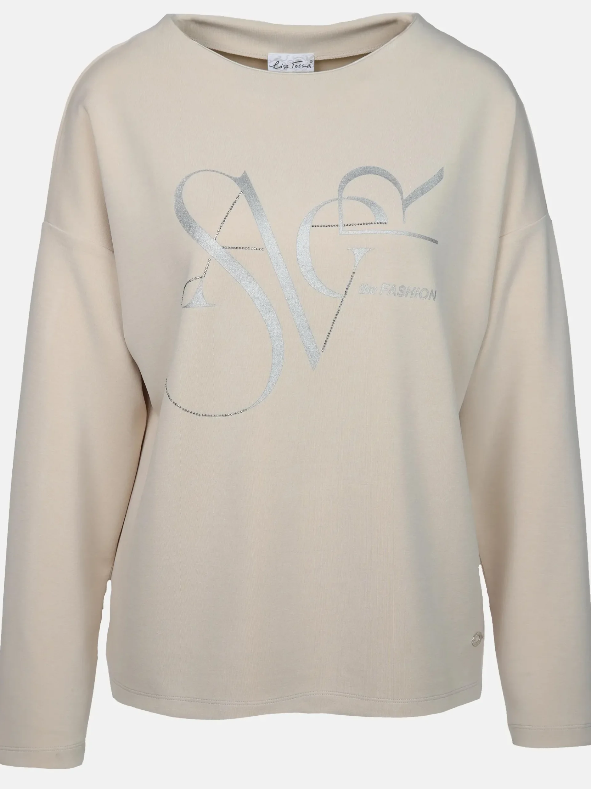 Damen Lisa Tossa Damen Sweatshirt mit Glitzerprint und Strassbesatz