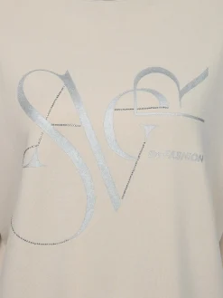 Damen Lisa Tossa Damen Sweatshirt mit Glitzerprint und Strassbesatz