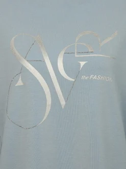 Damen Lisa Tossa Damen Sweatshirt mit Glitzerprint und Strassbesatz