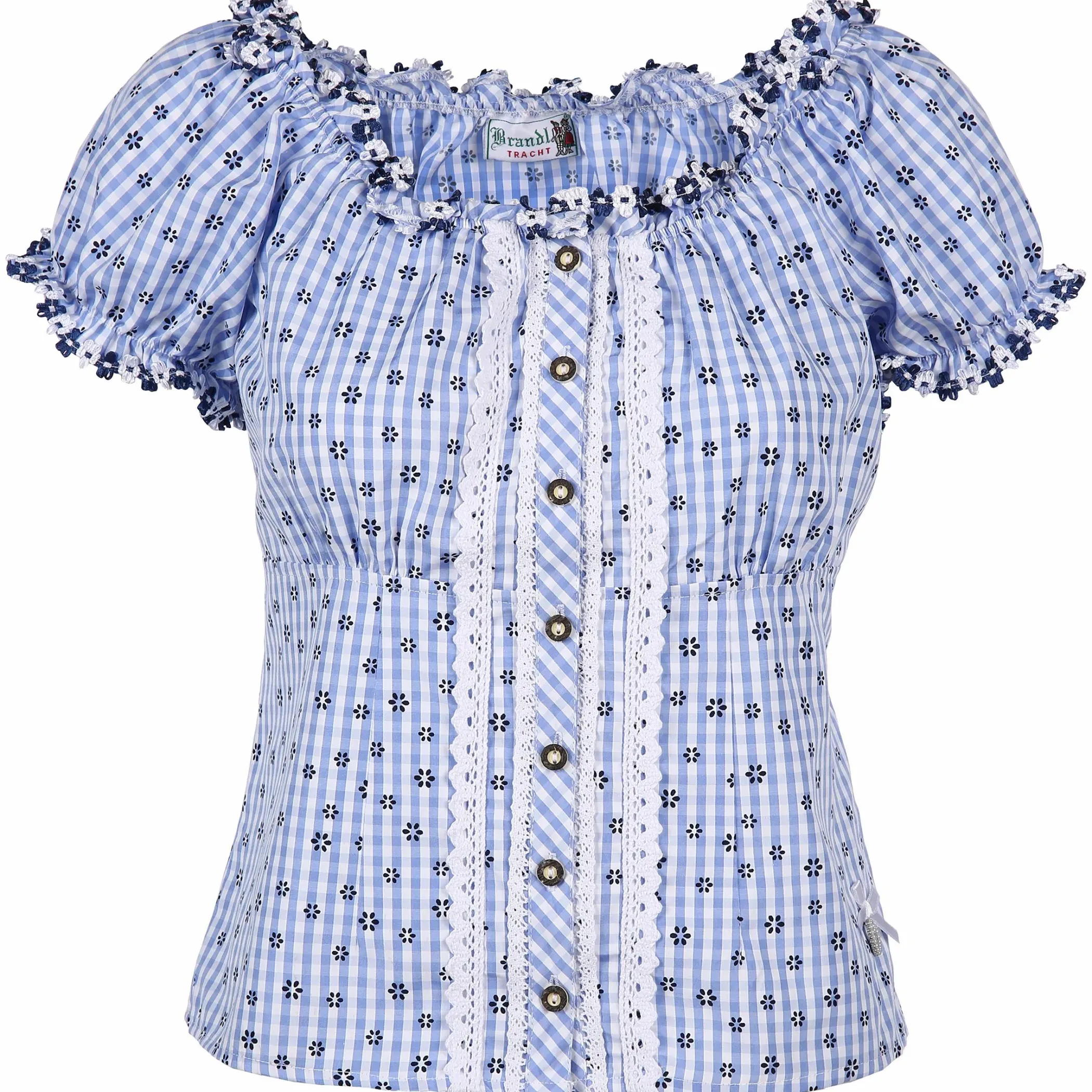 Damen Brandl Tracht Damen Trachtenbluse mit Vichy Karo und Allover Print