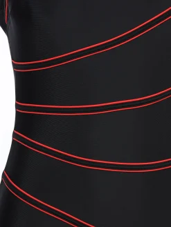 Damen Sonja Blank Große Größen Badeanzug mit farbigen Paspelstreifen