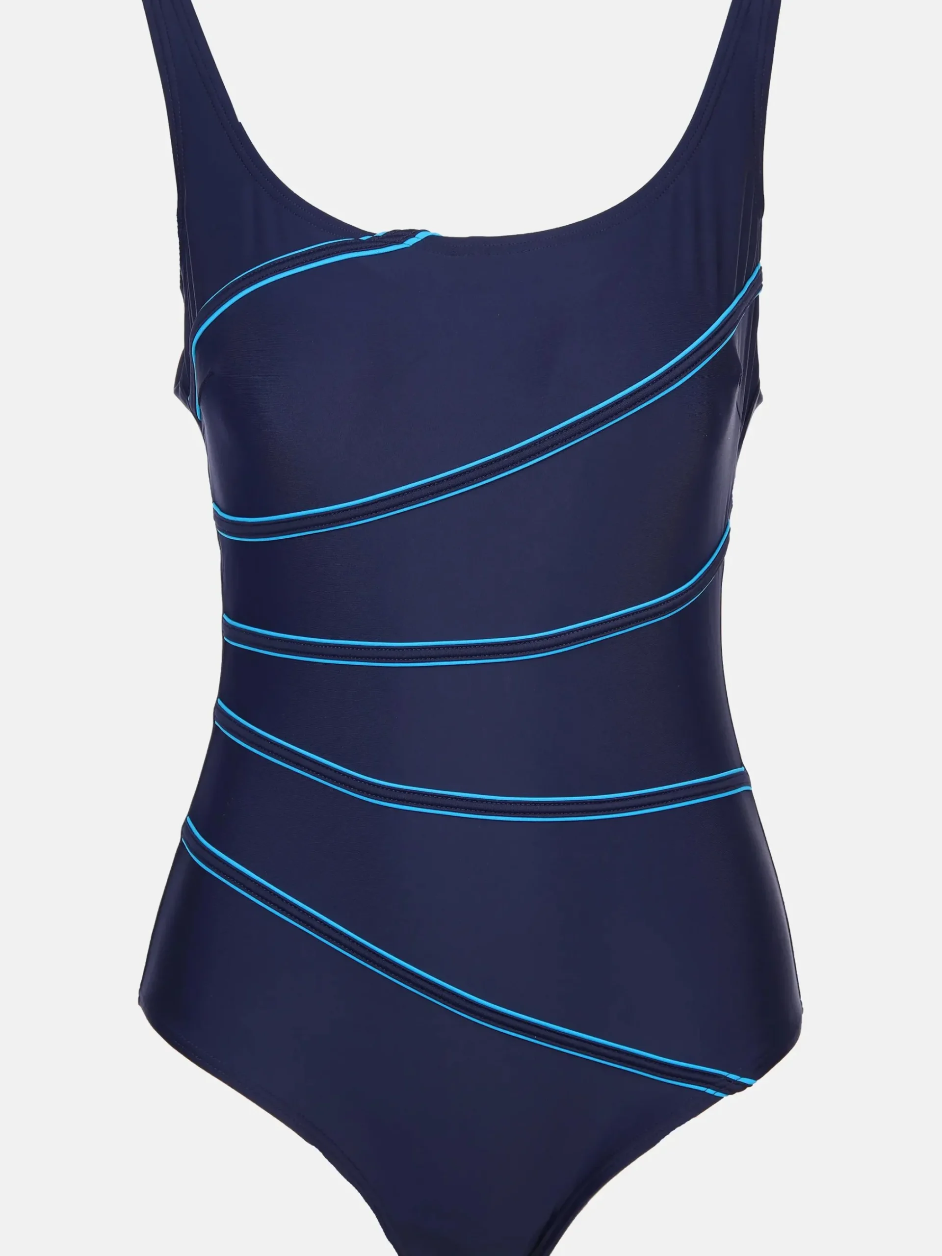 Damen Sonja Blank Große Größen Badeanzug mit farbigen Paspelstreifen