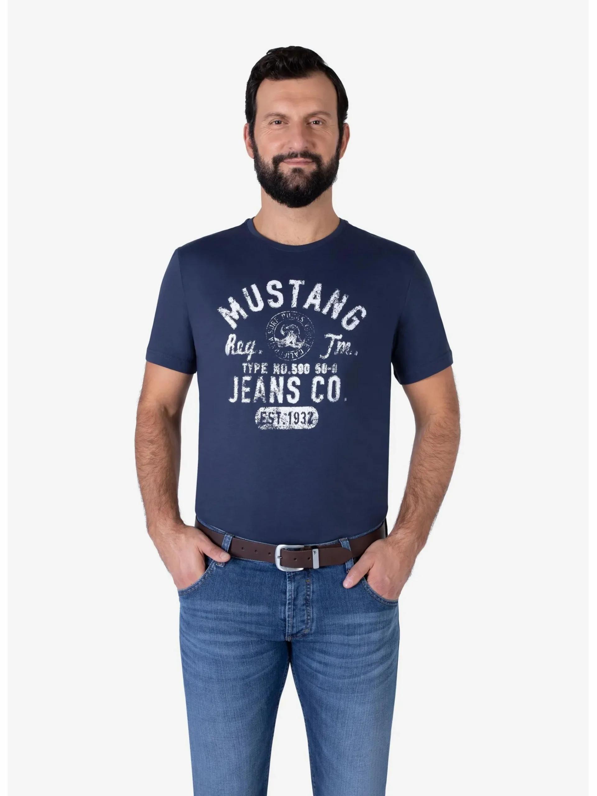 Herren Mustang Herren Ledergürtel mit Logo