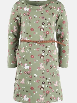 Kinder One Way Mädchen Kleid mit Minimalprint und Gürtel