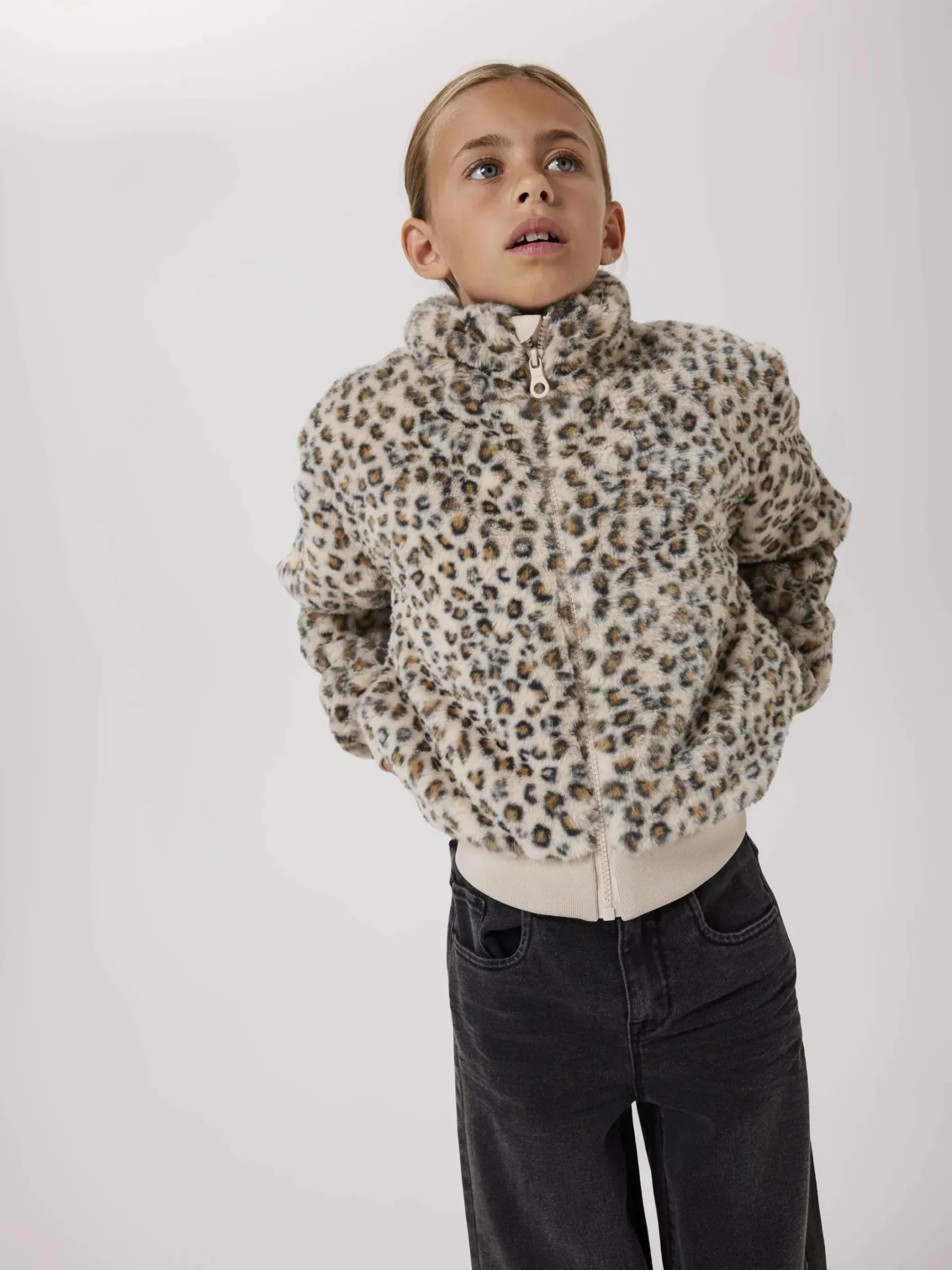 Kinder name it Mädchen Teddyjacke mit Leoprint
