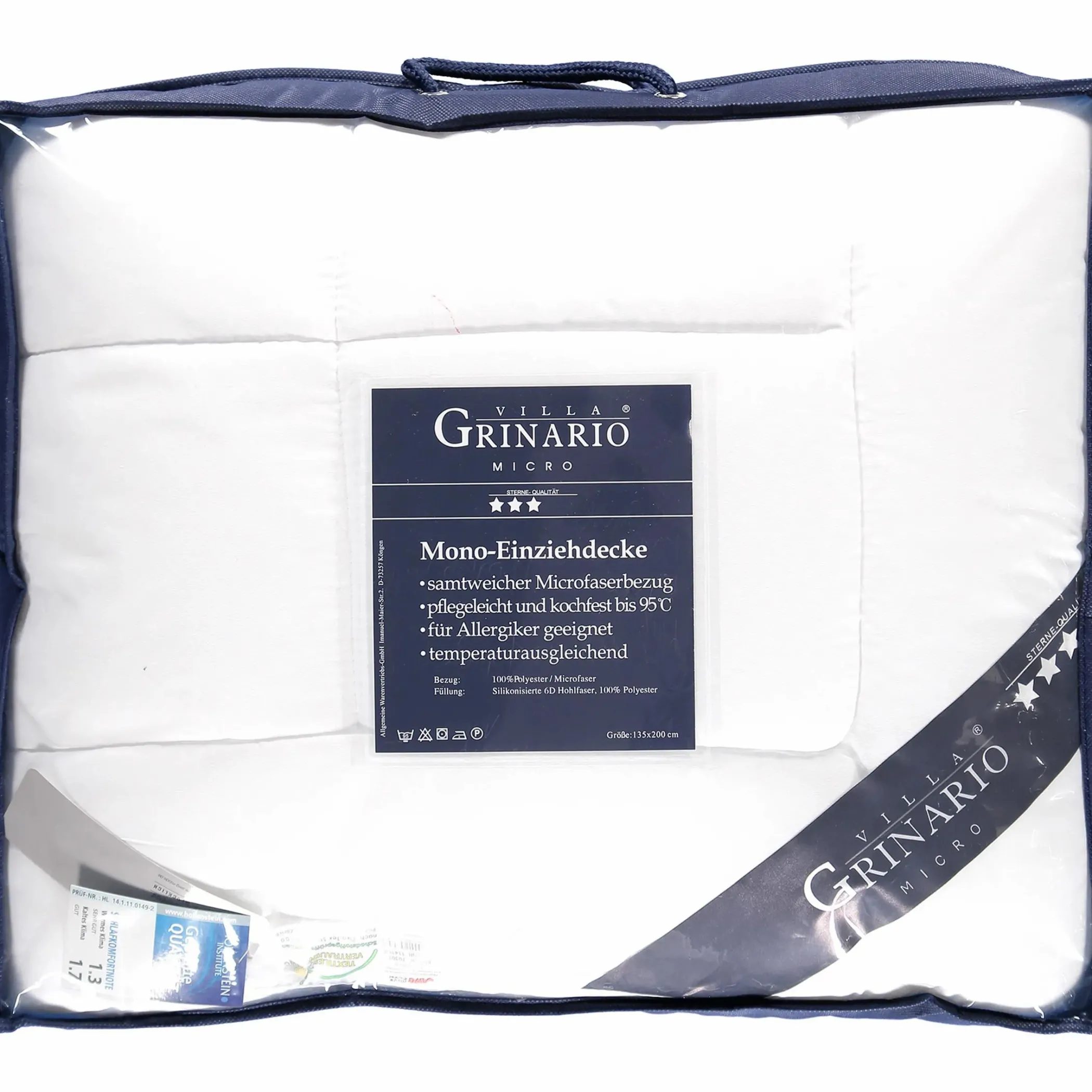 Villa Grinario Microfaser-Einziehdecke für Allergiker 135x200cm