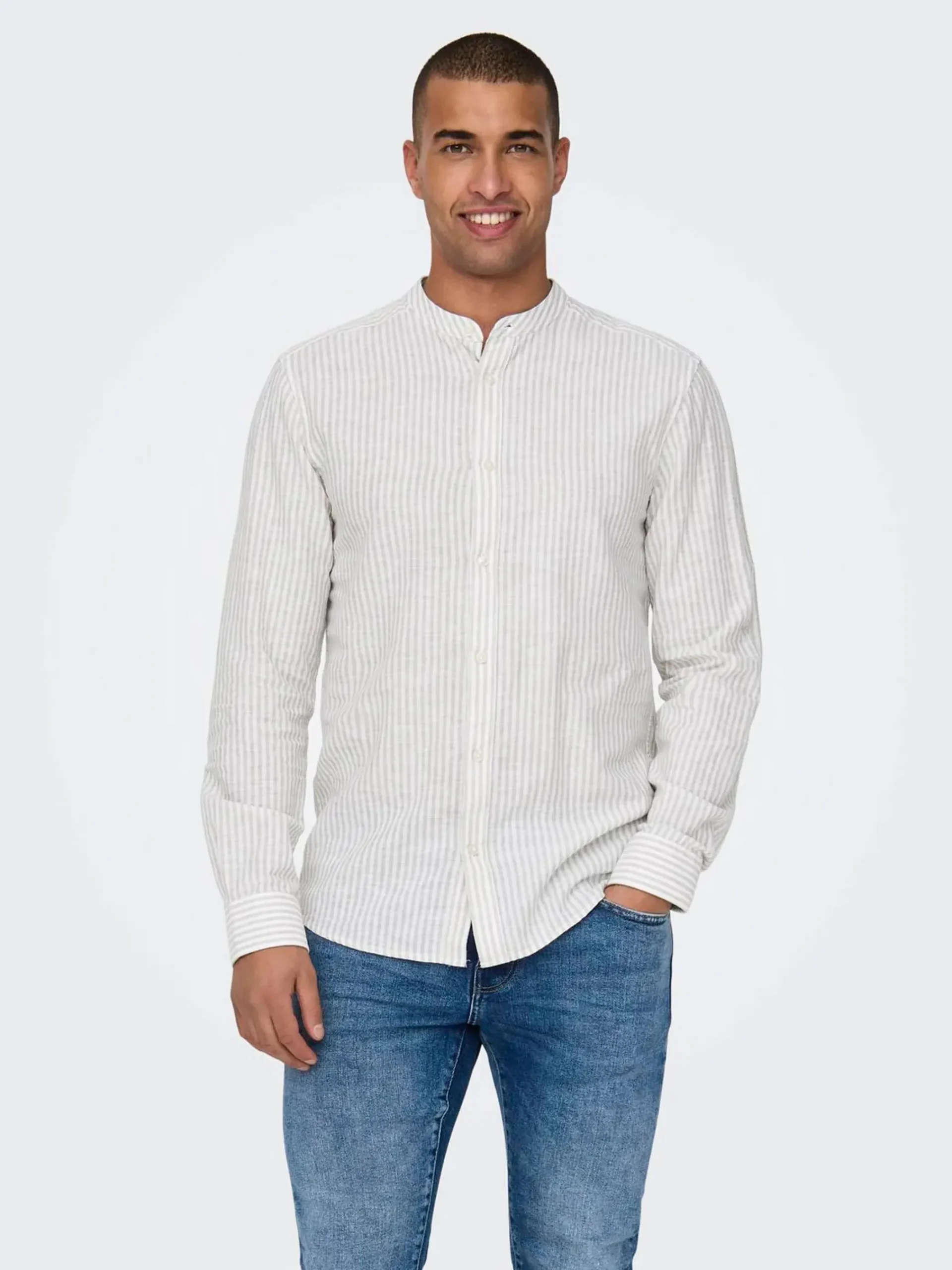 Herren Only & Sons Only&Sons ONSCAIDEN LS MAO STRIPE LINEN Baumwollhemd