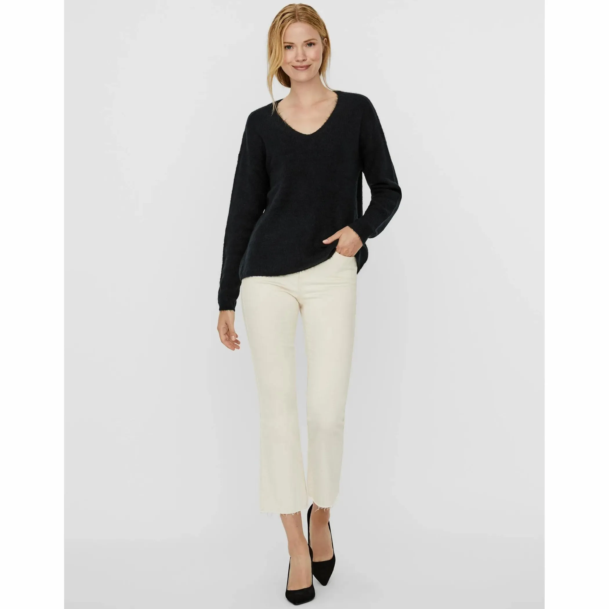 Damen Vero Moda VMCREWLEFILE LS V-NEC Strickpullover