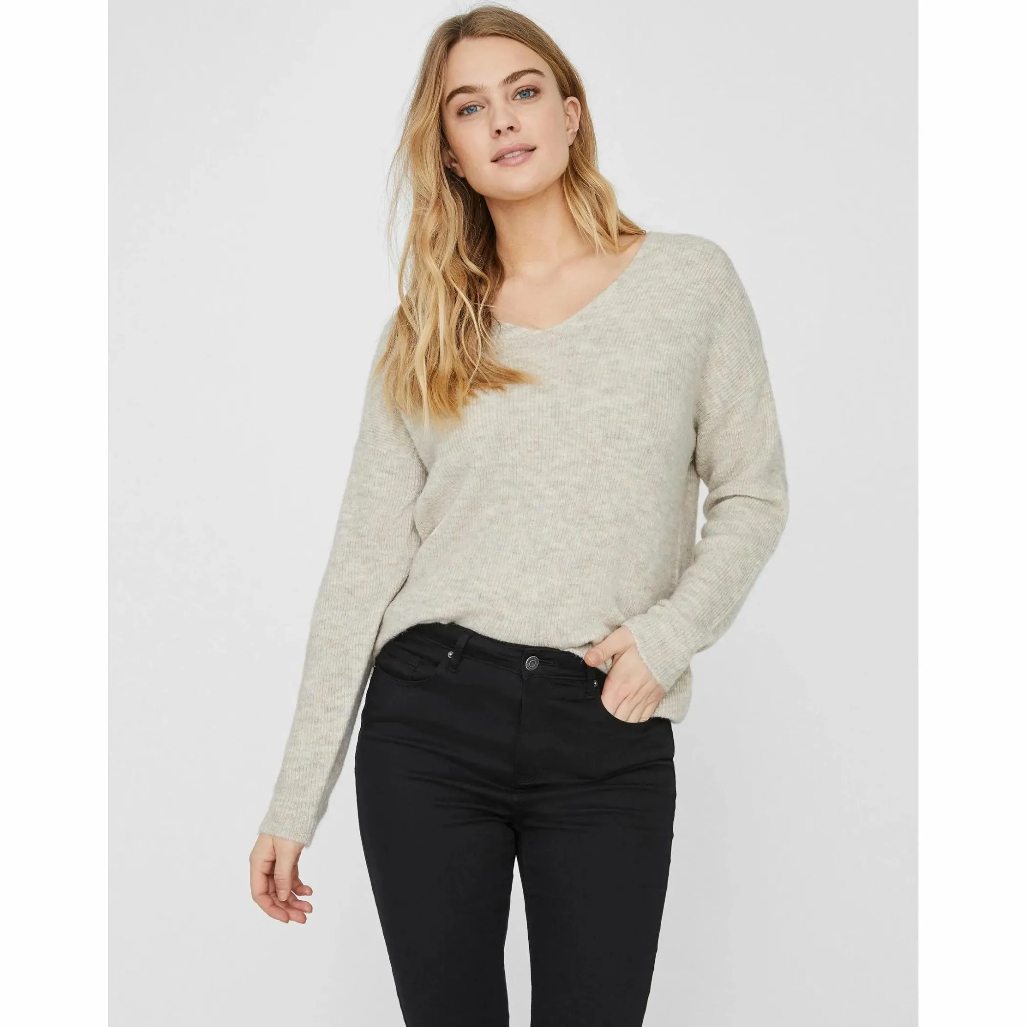 Damen Vero Moda VMCREWLEFILE LS V-NEC Strickpullover